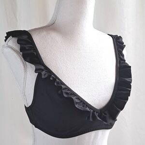 J Crew ruffle deep v bikini swim top szS black